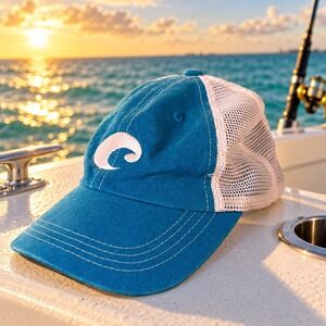 Costa Del Mar Turquoise Wave Logo Mesh Trucker Hat Snapback Fishing Cap